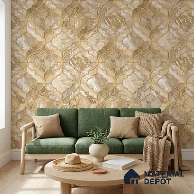 1117 | Gold Tan Ogee Marble Lattice Patterned Wallpaper - 10 Meter x 21 Inches, 57.37 Sq. Ft. (Min. 15% Wastage)