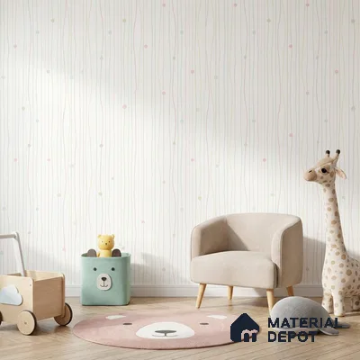 5190-1 | White Pastel Dotted Pinstripe Patterned Wallpaper - 4 Meter x 42 Inches, 45.94 Sq. Ft. (Min. 15% Wastage)