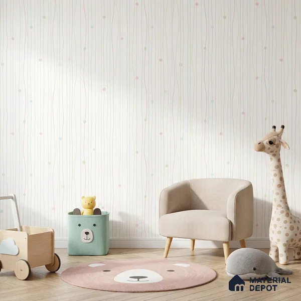 5190-1 | White Pastel Dotted Pinstripe Patterned Wallpaper - 4 Meter x 42 Inches, 45.94 Sq. Ft. (Min. 15% Wastage)