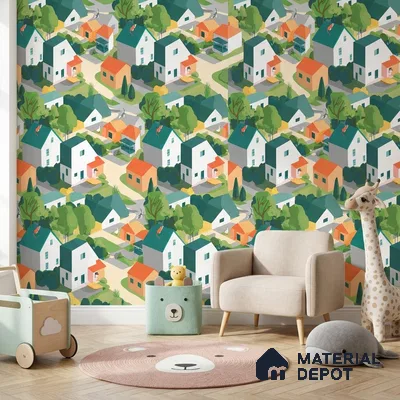 5172-1 | Multicolour Village Houses Kids Look Wallpaper 4 Meter x 42 Inches - 45.94 Sq. Ft. | Minimum 15% wastage during installation