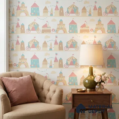 5171-1 | Cream Pastel Fairytale Castle Kids Look Wallpaper 4 Meter x 42 Inches - 45.94 Sq. Ft. | Minimum 15% wastage during installation