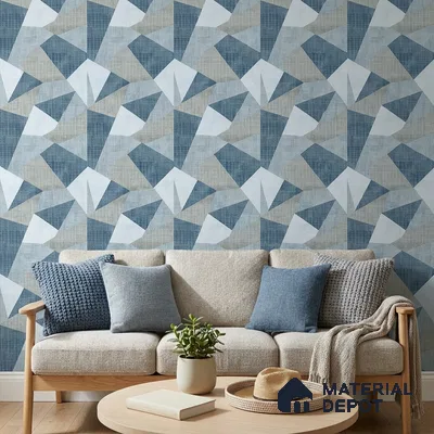 WK160-24 | Slate Blue Faceted Triangle Block Patterned Wallpaper - 10 Meter x 21 Inches, 57.37 Sq. Ft. (Min. 15% Wastage)