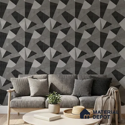 WK160-21 | Charcoal Grey Faceted Triangle Block Patterned Wallpaper - 10 Meter x 21 Inches, 57.37 Sq. Ft. (Min. 15% Wastage)