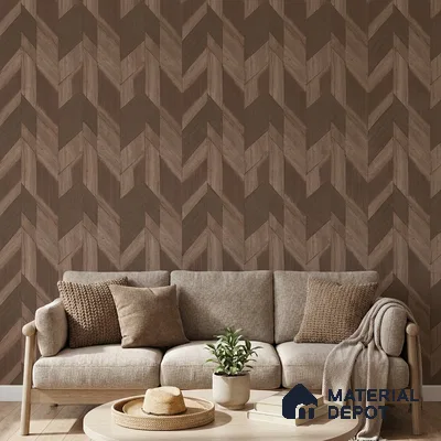 WK160-32 | Cocoa Brown Large Chevron Panel Patterned Wallpaper - 10 Meter x 21 Inches, 57.37 Sq. Ft. (Min. 15% Wastage)