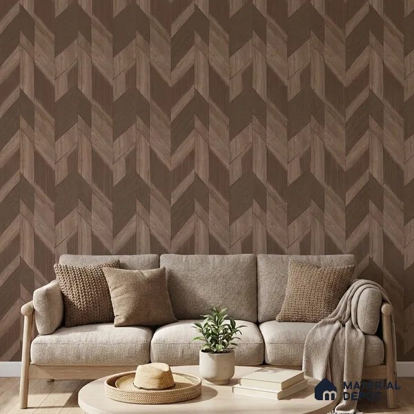 WK160-32 | Cocoa Brown Large Chevron Panel Patterned Wallpaper - 10 Meter x 21 Inches, 57.37 Sq. Ft. (Min. 15% Wastage)