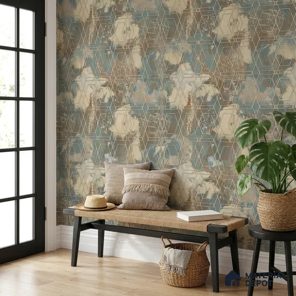 WK160-52 | Teal Facet Marble Geometric Wallpaper - 10 Meter x 21 Inches, 57.37 Sq. Ft. (Min. 15% Wastage)
