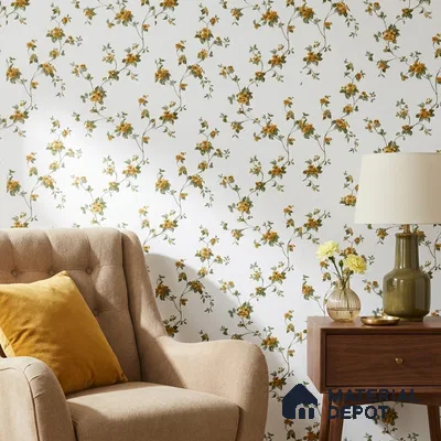 170-38 | Mustard Gold Rose Trail Floral Wallpaper - 9.6 Meter x 20.87 Inches, 54.77 Sq. Ft. (Min. 15% Wastage)