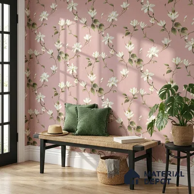 170-26 | Pink White Magnolia Floral Wallpaper - 9.6 Meter x 20.87 Inches, 54.77 Sq. Ft. (Min. 15% Wastage)