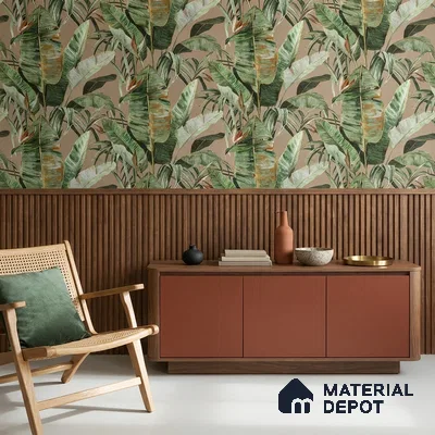 170-7 | Rust Green Banana Leaf Floral Wallpaper - 9.6 Meter x 20.87 Inches, 54.77 Sq. Ft. (Min. 15% Wastage)