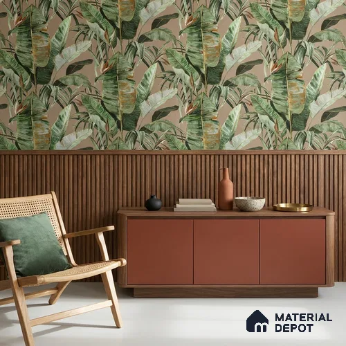 170-7 | Rust Green Banana Leaf Floral Wallpaper - 9.6 Meter x 20.87 Inches, 54.77 Sq. Ft. (Min. 15% Wastage)