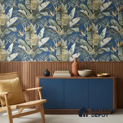 170-8 | Blue Banana Leaf Floral Wallpaper - 9.6 Meter x 20.87 Inches, 54.77 Sq. Ft. (Min. 15% Wastage)