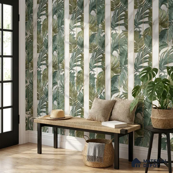 170-9 | Deep Green Palm Panel Floral Wallpaper - 9.6 Meter x 20.87 Inches, 54.77 Sq. Ft. (Min. 15% Wastage)