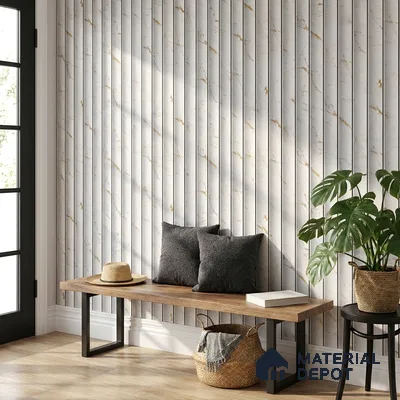 170-18 | White & Gold Veined Marble Panel Patterned Wallpaper - 9.6 Meter x 20.87 Inches, 54.77 Sq. Ft. (Min. 15% Wastage)