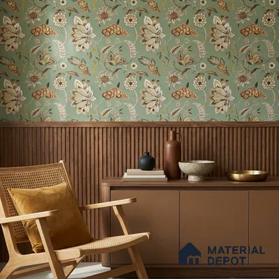 170-24 | Green Jacobean Bloom Floral Wallpaper - 9.6 Meter x 20.87 Inches, 54.77 Sq. Ft. (Min. 15% Wastage)