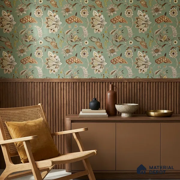 170-24 | Green Jacobean Bloom Floral Wallpaper - 9.6 Meter x 20.87 Inches, 54.77 Sq. Ft. (Min. 15% Wastage)