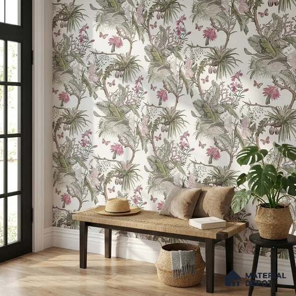 170-34 | Blush Orchid Butterfly Garden Floral Wallpaper - 9.6 Meter x 20.87 Inches, 54.77 Sq. Ft. (Min. 15% Wastage)