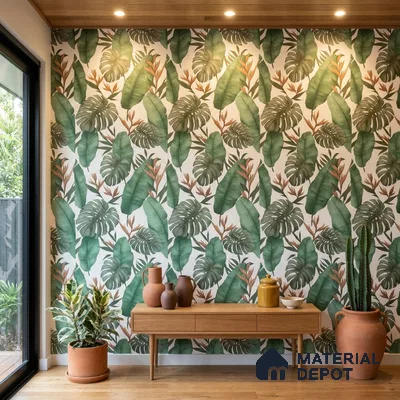 M15-1 | Sage Monstera Bird Paradise Floral Wallpaper - 10 Meter x 21 Inches, 57.37 Sq. Ft. (Min. 15% Wastage)
