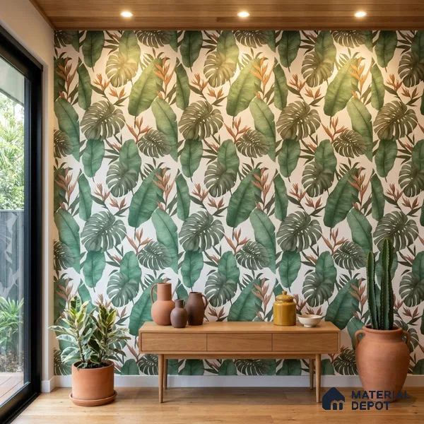 M15-1 | Sage Monstera Bird Paradise Floral Wallpaper - 10 Meter x 21 Inches, 57.37 Sq. Ft. (Min. 15% Wastage)