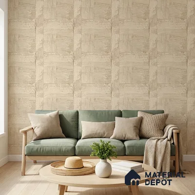 88669-2 | Sand Gold Deep Groove Plank Patterned Wallpaper - 5 Meter x 42 Inches, 57 Sq. Ft. (Min. 15% Wastage)