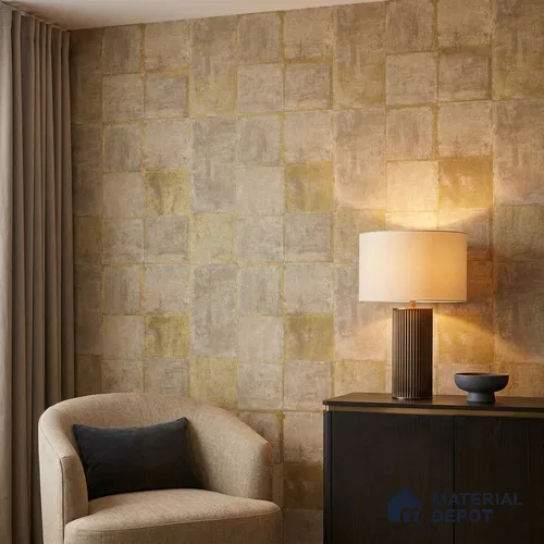 81378-3 | Golden Yellow Weathered Block Patterned Wallpaper - 5 Meter x 42 Inches, 57 Sq. Ft. (Min. 15% Wastage)