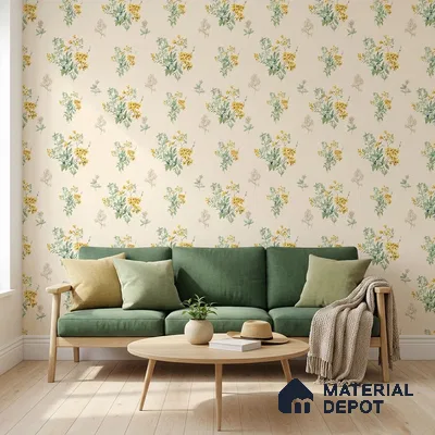 81370-2 | Cream Wildflower Sprig Floral Wallpaper - 5 Meter x 42 Inches, 57 Sq. Ft. (Min. 15% Wastage)