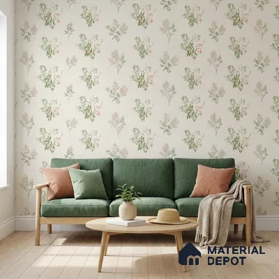 81370-3 | Beige Wildflower Sprig Floral Wallpaper - 5 Meter x 42 Inches, 57 Sq. Ft. (Min. 15% Wastage)