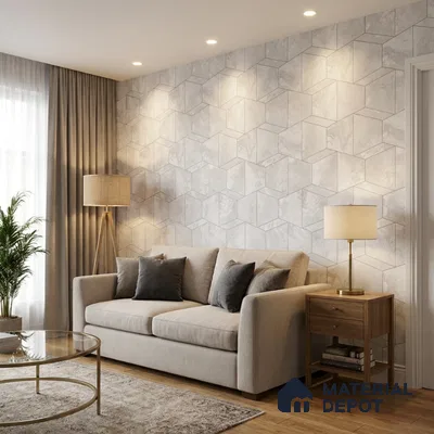 M5-2 | Silver Grey Hexagon Mosaic Geometric Wallpaper - 10 Meter x 21 Inches, 57.37 Sq. Ft. (Min. 15% Wastage)