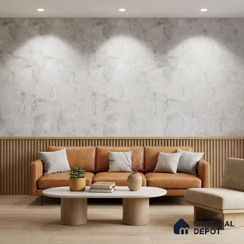 M5-3 | Silver Grey Marble Diamond Geometric Wallpaper - 10 Meter x 21 Inches, 57.37 Sq. Ft. (Min. 15% Wastage)
