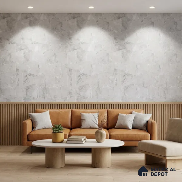 M5-3 | Silver Grey Marble Diamond Geometric Wallpaper - 10 Meter x 21 Inches, 57.37 Sq. Ft. (Min. 15% Wastage)
