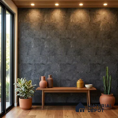 M5-1 | Black Marble Mosaic Geometric Wallpaper - 10 Meter x 21 Inches, 57.37 Sq. Ft. (Min. 15% Wastage)