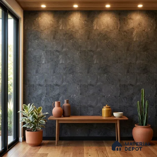 M5-1 | Black Marble Mosaic Geometric Wallpaper - 10 Meter x 21 Inches, 57.37 Sq. Ft. (Min. 15% Wastage)