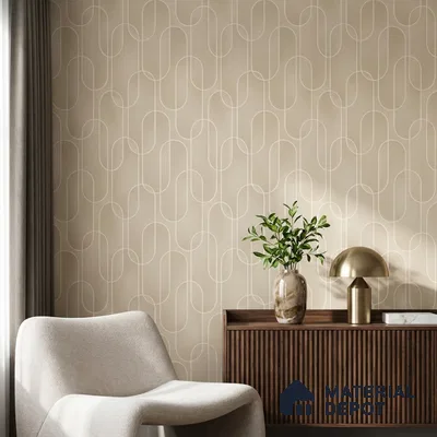 M9-3 | Warm Beige Ribbon Loop Patterned Wallpaper - 10 Meter x 21 Inches, 57.37 Sq. Ft. (Min. 15% Wastage)