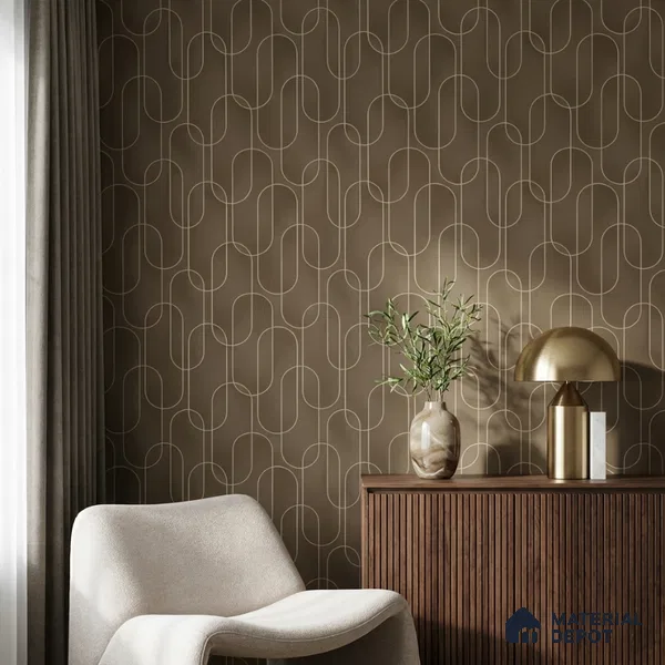 M9-4 | Chestnut Brown Ribbon Loop Patterned Wallpaper - 10 Meter x 21 Inches, 57.37 Sq. Ft. (Min. 15% Wastage)