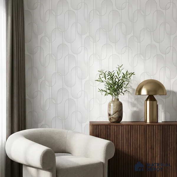 M9-6 | Off-White Ribbon Loop Patterned Wallpaper - 10 Meter x 21 Inches, 57.37 Sq. Ft. (Min. 15% Wastage)