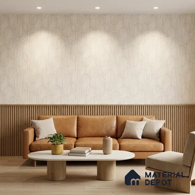 M9-1 | Cream & Gold Ribbon Loop Patterned Wallpaper - 10 Meter x 21 Inches, 57.37 Sq. Ft. (Min. 15% Wastage)