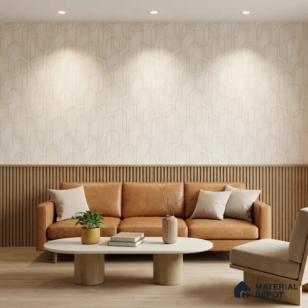 M9-1 | Cream & Gold Ribbon Loop Patterned Wallpaper - 10 Meter x 21 Inches, 57.37 Sq. Ft. (Min. 15% Wastage)
