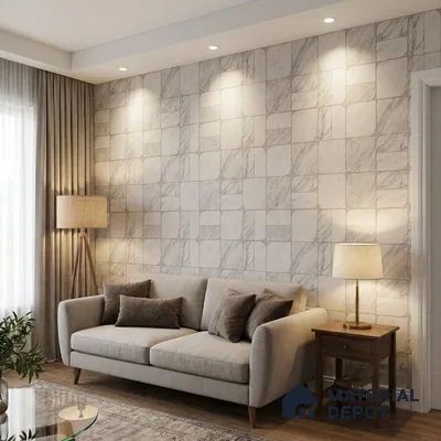 M21-4 | Grey Marble Rounded Tile Grid Patterned Wallpaper - 10 Meter x 21 Inches, 57.37 Sq. Ft. (Min. 15% Wastage)