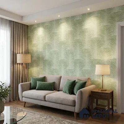 M13-1 | Green Fan Palm Textured Wallpaper - 10 Meter x 21 Inches, 57.37 Sq. Ft. (Min. 15% Wastage)