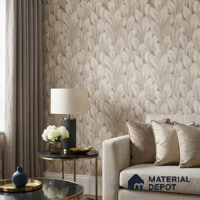 M18-4 | Greige Feather Plume Floral Wallpaper - 10 Meter x 21 Inches, 57.37 Sq. Ft. (Min. 15% Wastage)