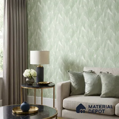 M18-1 | Green Feather Plume Floral Wallpaper - 10 Meter x 21 Inches, 57.37 Sq. Ft. (Min. 15% Wastage)