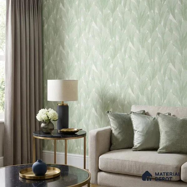 M18-1 | Green Feather Plume Floral Wallpaper - 10 Meter x 21 Inches, 57.37 Sq. Ft. (Min. 15% Wastage)