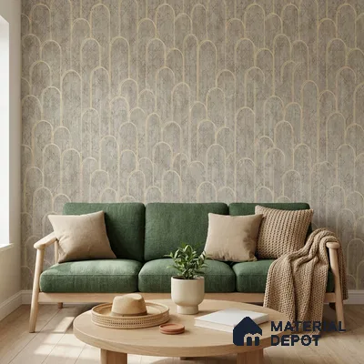 1156 | Beige & Gold Art Deco Arch Patterned Wallpaper - 10 Meter x 21 Inches, 57.37 Sq. Ft. (Min. 15% Wastage)