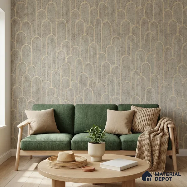 1156 | Beige & Gold Art Deco Arch Patterned Wallpaper - 10 Meter x 21 Inches, 57.37 Sq. Ft. (Min. 15% Wastage)