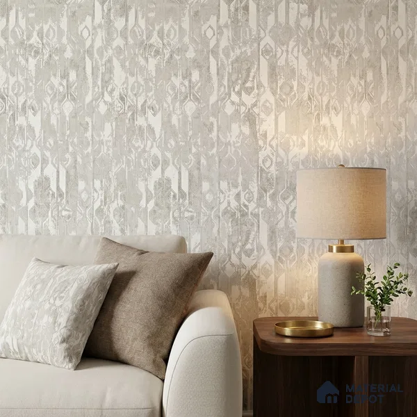 1112 | White & Grey Ikat Stripe Patterned Wallpaper - 10 Meter x 21 Inches, 57.37 Sq. Ft. (Min. 15% Wastage)