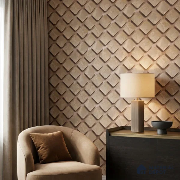 WP-1438 | Blush Beige 3D Diamond Tile Patterned Wallpaper - 9.5 Meter x 21 Inches, 54 Sq. Ft. (Min. 15% Wastage)