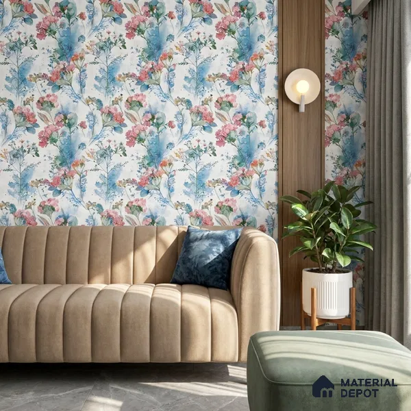 04-555-04 | Blue Watercolor Hydrangea Floral Wallpaper - 10 Meter x 21 Inches, 57.41 Sq. Ft.