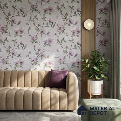 05-555-05 | Lilac Mauve Magnolia Branch Floral Wallpaper - 10 Meter x 21 Inches, 57.41 Sq. Ft.