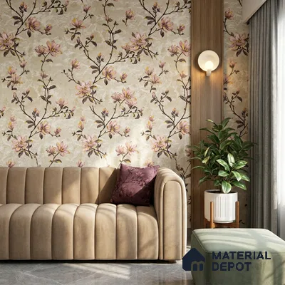 08-555-08 | Pink Magnolia Marble Branch Floral Wallpaper - 10 Meter x 21 Inches, 57.41 Sq. Ft.