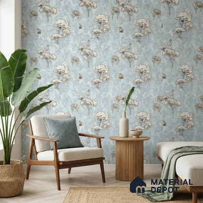 27-555-27 | Blue Hydrangea Lattice Floral Wallpaper - 10 Meter x 21 Inches, 57.41 Sq. Ft.
