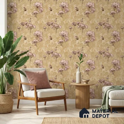28-555-28 | Tan Hydrangea Lattice Floral Wallpaper - 10 Meter x 21 Inches, 57.41 Sq. Ft.